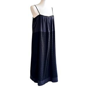 Madewell Silk Blend Slip Dress – Black Cutout Overlay, Navy Base, Size 10